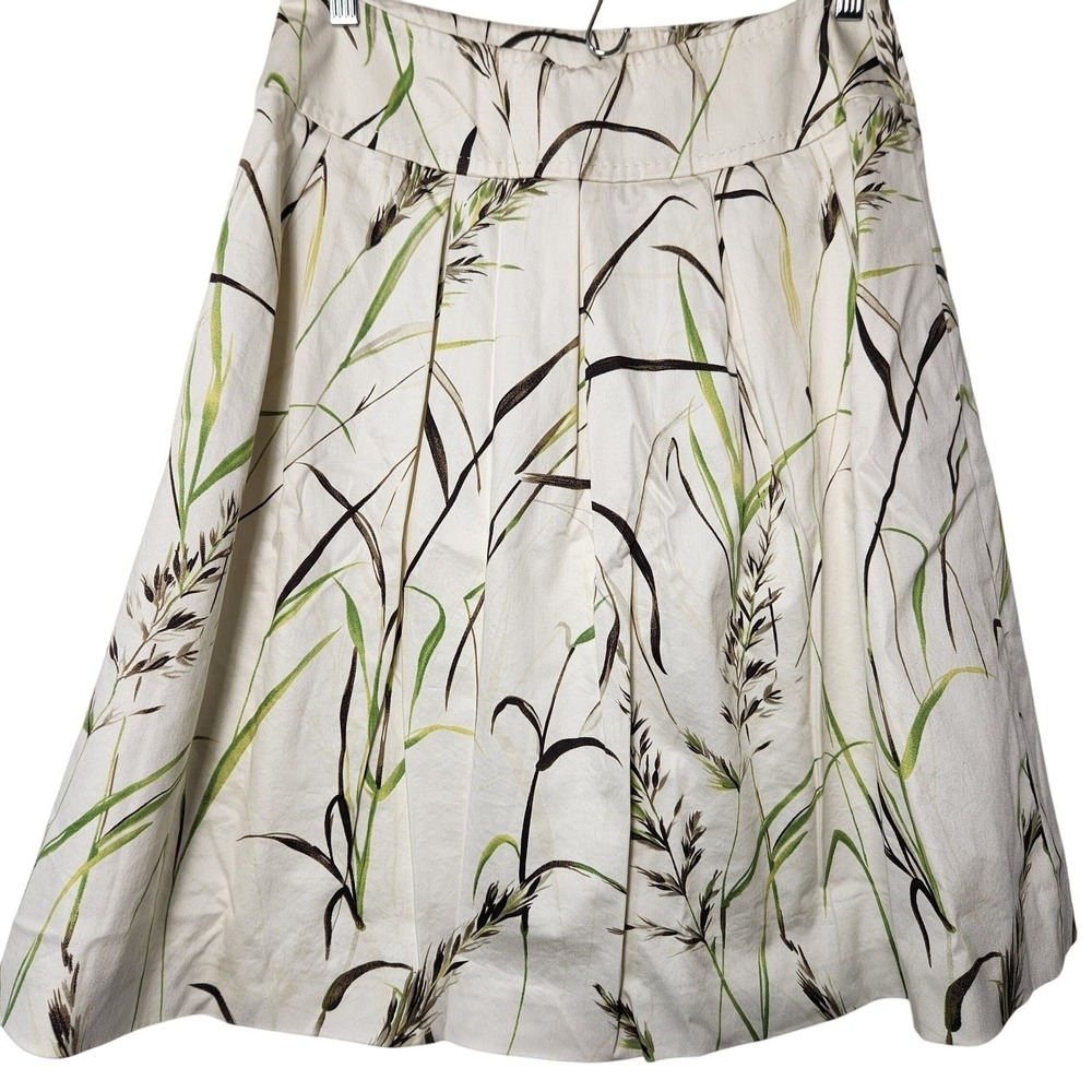 Per Se A Line Pleated Skirt Botanical Grass Print Cottagecore Work Casual Size 8